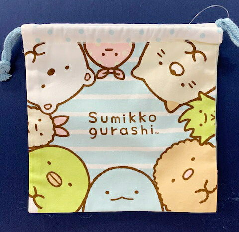 【震撼精品百貨】角落生物 Sumikko Gurashi SAN-X 隨身束口袋/收納袋-藍線條#70582 震撼日式精品百貨