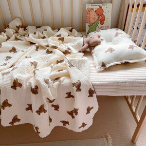 韓國ins風小熊新生蓋被純棉兒童紗布蓋毯子寶寶夏天被薄嬰兒春秋