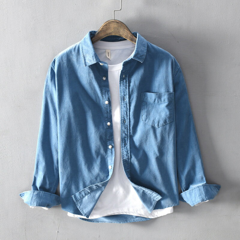 【巴黎精品】襯衫長袖上衣-日式簡約口袋休閒男裝6色a1et59