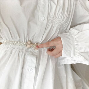 韓國氣質復古甜美珍珠扣裝飾連衣裙子配毛衣外套女細腰帶時尚腰鏈