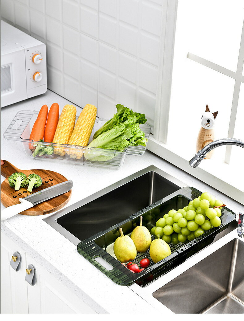 廚房水槽瀝水籃洗菜盆置物架伸縮抽拉瀝水架水池洗水果碗筷神器