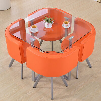 桌椅組合 洽談桌 接待桌椅組合一桌四椅 鋼化玻璃會客桌 餐桌椅咖啡台『CM36578』