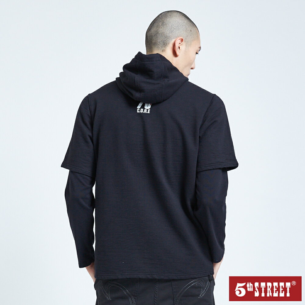 假兩件厚長袖帽T恤