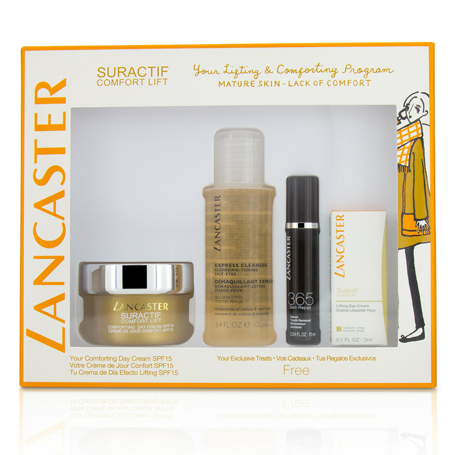 蘭嘉絲汀 Lancaster - 舒緩緊緻套裝:舒緩日霜50ml+ 青春修護精華10ml+緊緻眼霜3ml+ 速效潔面乳100ml