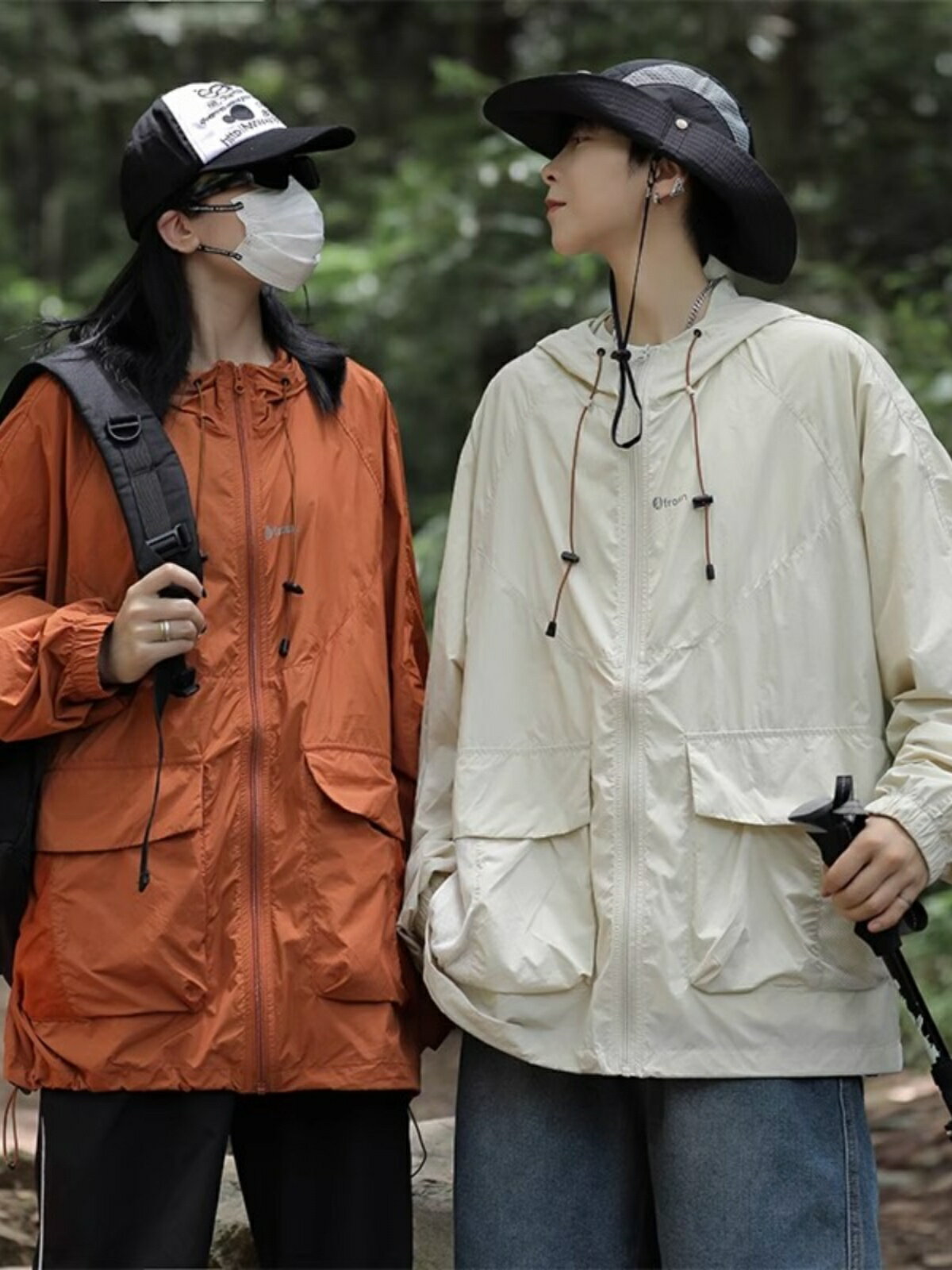 抽繩冰絲輕薄防曬衣男夏季山系戶外防紫外線機能風工裝沖鋒衣外套