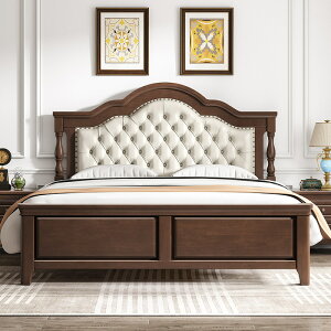 優樂悅~復古軟靠美式床1.8米雙人主臥婚床 簡約1.5米實木輕奢床工廠直供