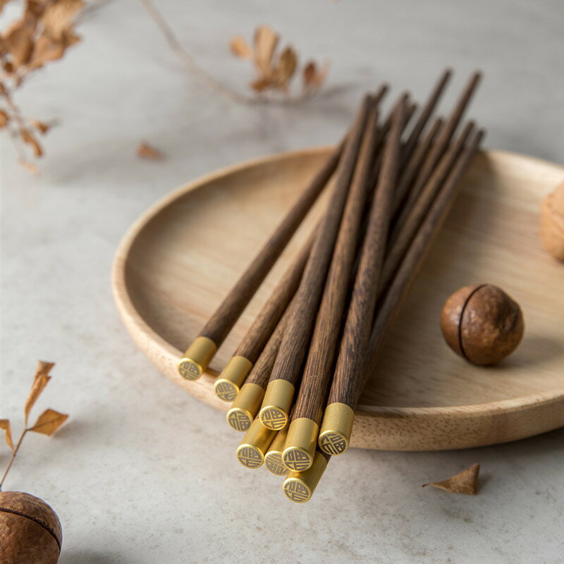 家用雞翅木高檔無漆無蠟實木筷子分人筷10雙筷子家庭裝防滑木快子