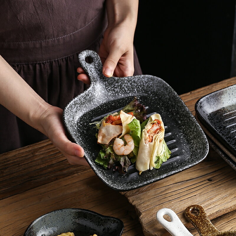 燒烤炸食盤子日式網紅烤箱烘培耐高溫微波爐專用器皿帶單手柄餐具