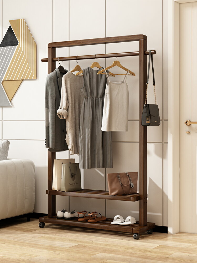 掛衣架 落地臥室簡易衣服置物架室內晾衣架新中式實木衣帽架可移動