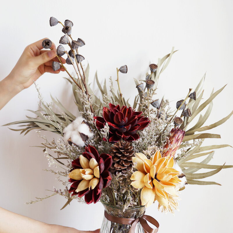 中式天然干花花束花瓶套裝尤加利葉荷花插花擺件客廳餐桌裝飾花 1