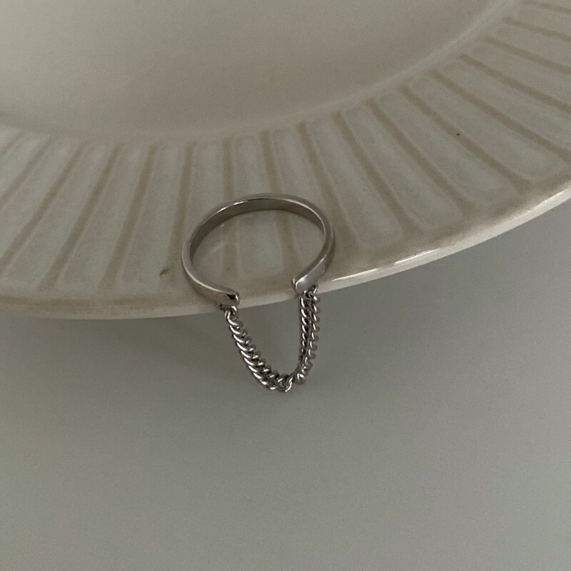 925純銀鏈條戒指女ins潮酷嘻哈食指戒男冷淡風暗黑系字母復古指環 1