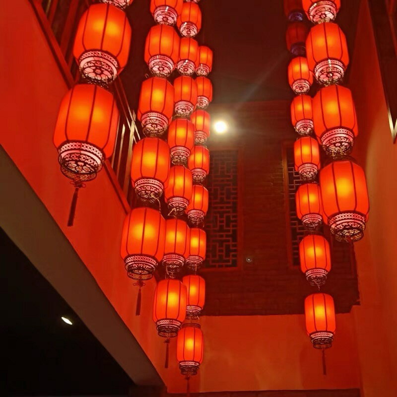 中式黃紅燈籠連串戶外防水 三連串漢服拍照道具燈籠墻裝飾/擺件/掛飾/裝飾品/裝飾燈籠/新年裝飾品