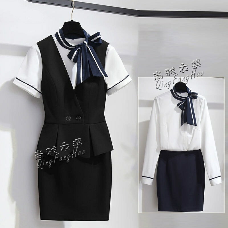 廠價直銷 高品質S-5XL大尺碼馬甲職業裝女 夏季空姐制服背心套裝 美容院美容師酒店前臺珠寶店工作服套裝as