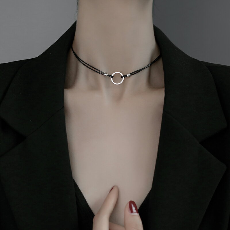 925純銀脖頸鏈女2021年新款項圈雙層項鏈圓圈個性頸帶脖子飾品潮