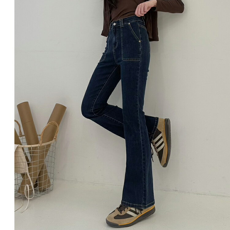 方型口袋顯瘦喇叭褲(S-3L)【B370519】