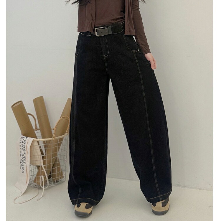 3D立體車線寬褲(S-2L)【B370524】