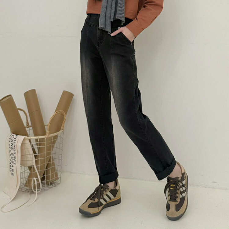 刷白黑色牛仔褲(S-3L)【B370525】