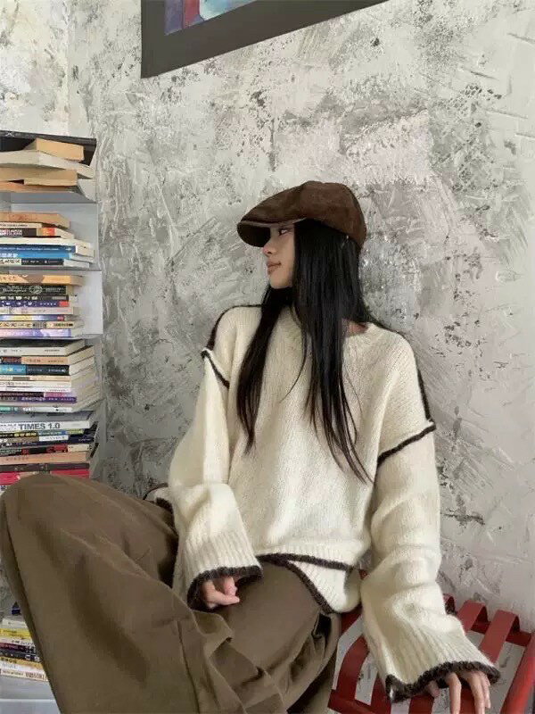 百花絨配色毛衣-2色 【B393266】