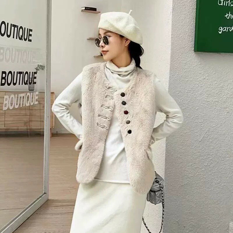 小香風軟細羊羔毛疊穿背心-2色 【B393267】