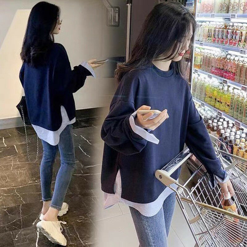 空氣棉拼接假二件衛衣-2色 【B393268】