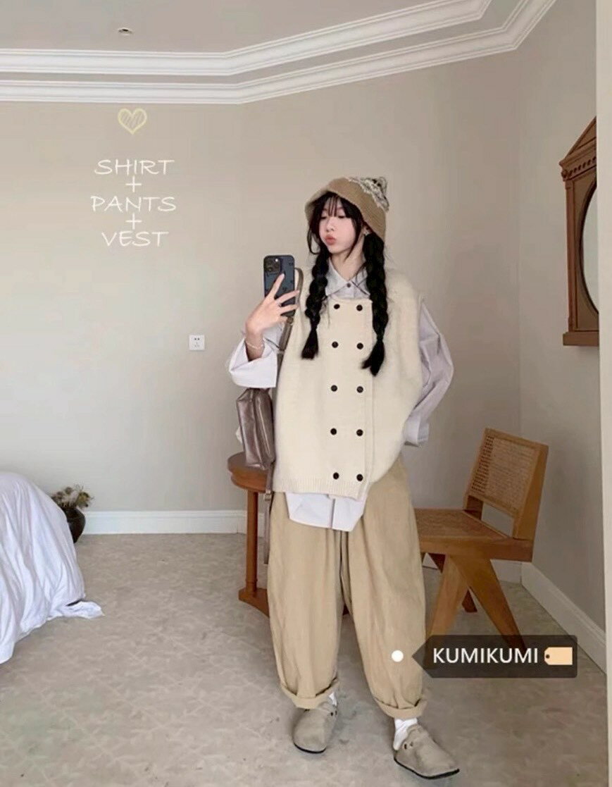 雙排釦設計感針織背心-2色【B393275】