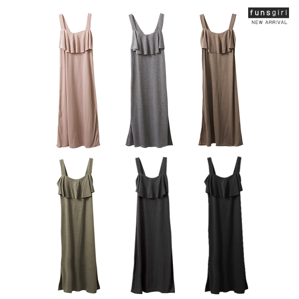funsgirl芳子時尚 【B190727】輕薄透素面荷葉領口無袖細肩連身長裙-6色 現+預 1