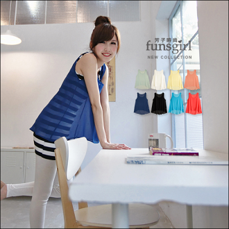 funsgirl.輕點初春【A190511】春夏繽紛前短後長傘狀無袖雪紡上衣-8色 現+預
