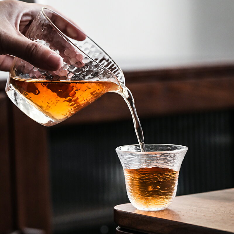 日式錘紋玻璃品茗杯水晶透明功夫茶具套裝辦公家用餐廳小茶杯茶碗