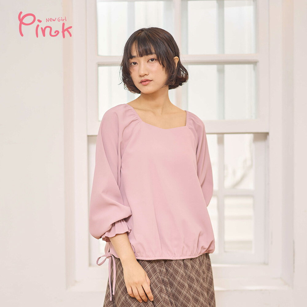 Pink*方領荷葉七分袖上衣 (2色) Z2209AD 治裝激推