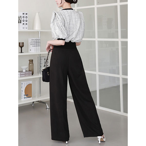 ANNAS 正韓 高級感 假墊肩 小香 套裝 短袖 長褲 肩膀造型 金蔥 毛呢 小香風 婚禮 名媛 韓國 韓劇女主角