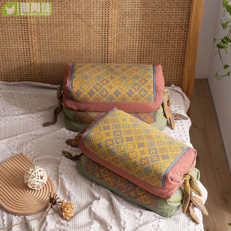 枕頭 枕芯 全棉紗布提花 蕎麥皮枕頭 大糖果枕 護頸椎睡眠睡覺高低 韓系 可拆洗