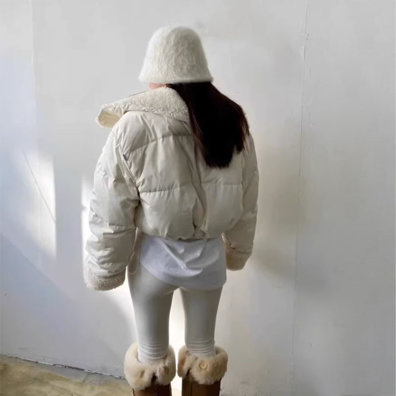 ANNAS 正韓兩面穿羊羔毛外套 大翻領短版羽絨外套 加厚保暖 泰迪熊外套 高領大衣 毛毛外套 韓國熱賣特價 2