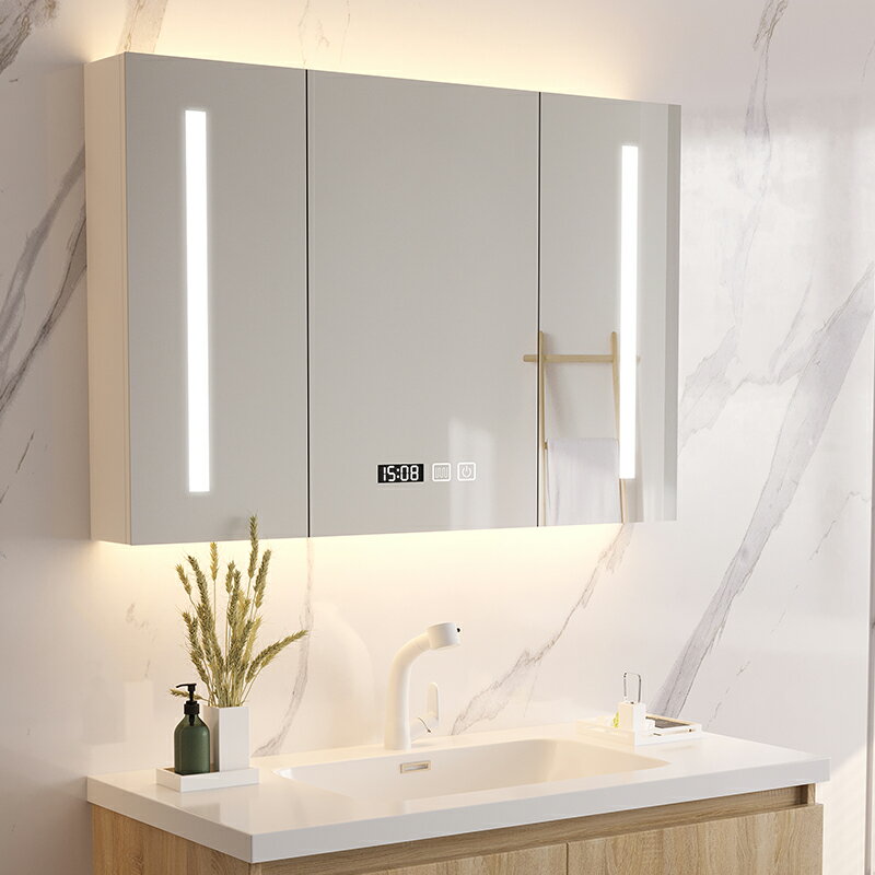 北歐多層實木浴室鏡櫃防水現代簡約衛生間鏡箱廁所壁掛儲物收納櫃