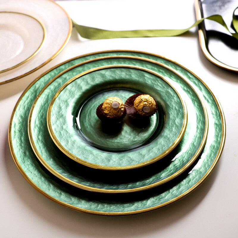輕奢風玻璃網紅水果盤現代客廳茶幾奢華高檔歐式家用西餐盤墊盤子
