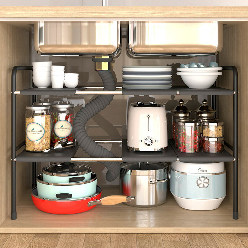 廚房下水槽置物架伸縮櫥櫃多層調料架鍋具用收納架廚具儲物架