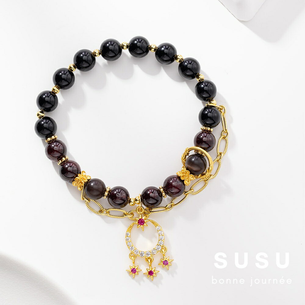 SU SU︱墨舞水晶手鍊❤️石榴石 黑曜石 事業運 招財 轉運 能量 防小人 送禮 推薦 韓系 5