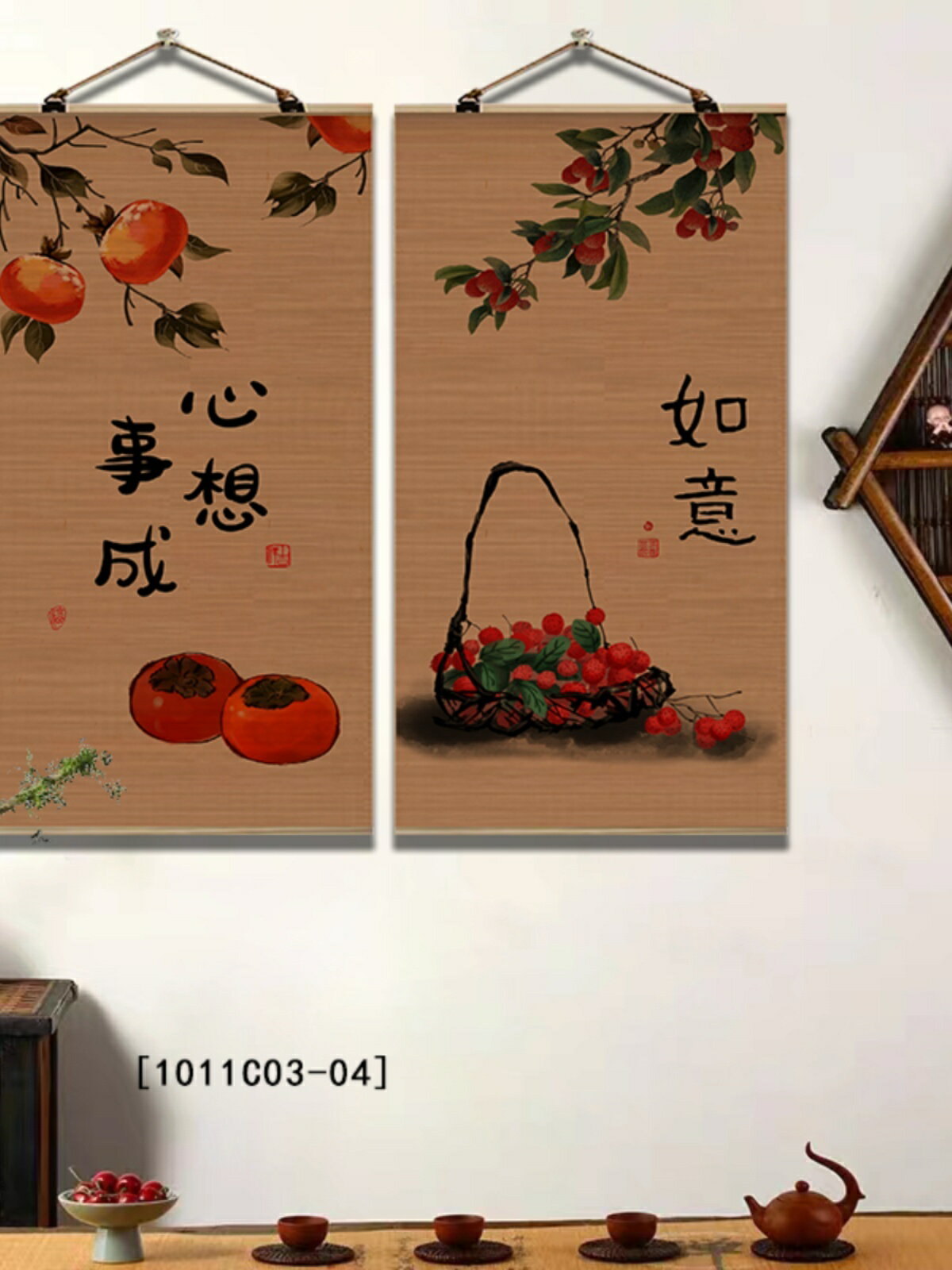 電表箱裝飾畫免打孔竹子掛畫新中式客廳竹簾壁畫玄關掛畫印花卷簾/掛畫/壁畫/竹畫/裝飾畫/掛壁畫/背景畫/捲軸畫/客廳裝飾掛畫