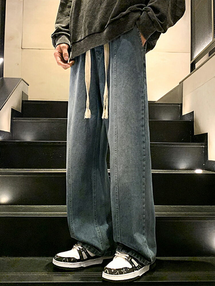 牛仔褲 男款美式高街男生褲子 夏季薄款男士復古休閑直筒褲【不二雜貨】