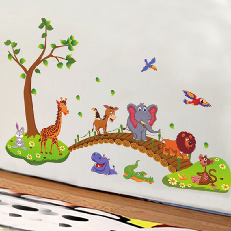優購生活~幼兒園墻面裝飾可移除墻紙貼畫寶寶臥室兒童房間卡通動物墻貼紙墻紙 玻璃貼 桌布 壁貼 玻璃靜電貼 窗戶貼防窺貼