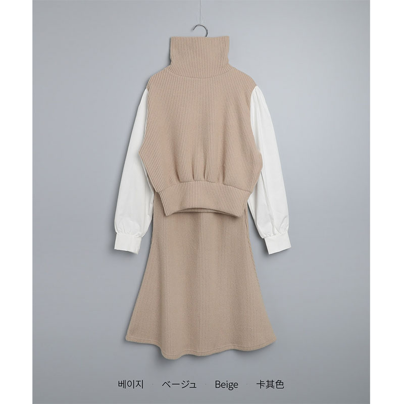 ANNAS 正韓高領毛衣魚尾裙套裝 加厚坑條針織衫長裙 拼接顯瘦氣質套裝 6