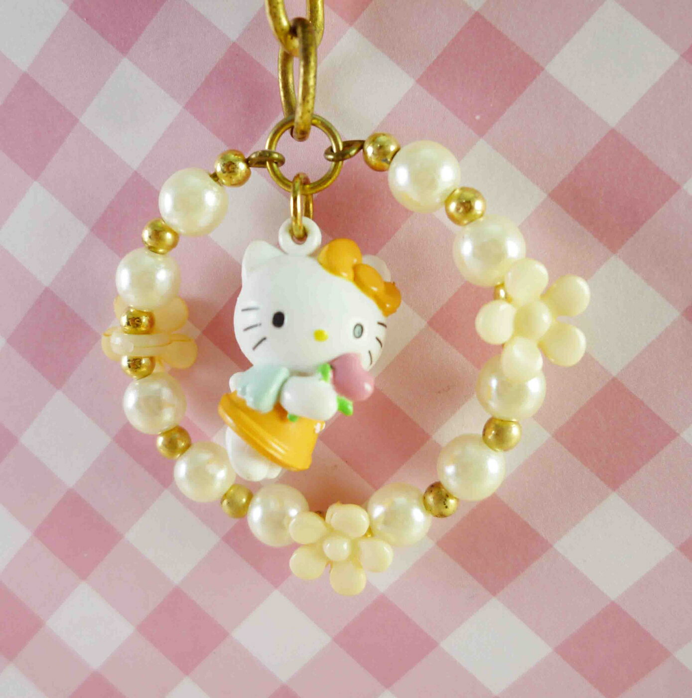 【震撼精品百貨】Hello Kitty 凱蒂貓 KITTY鑰匙圈-圓珠花-橘 震撼日式精品百貨