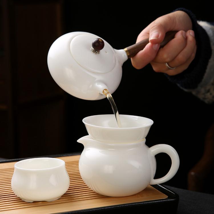 高檔德化白瓷茶具套裝家用羊脂玉瓷泡茶蓋碗辦公側把茶壺茶杯陶瓷 全館免運