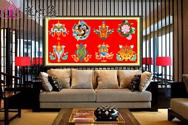 十字繡吉祥八寶新款線繡客廳手工橫版藏文化點貼滿磚5d鉆石畫