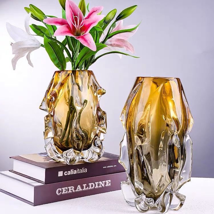輕奢創意水晶玻璃花瓶客廳玄關水養鮮花玻璃花器家居插花瓶擺件