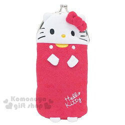 〔小禮堂〕Hello Kitty 絨布口金筆袋《紅.長型.全身》