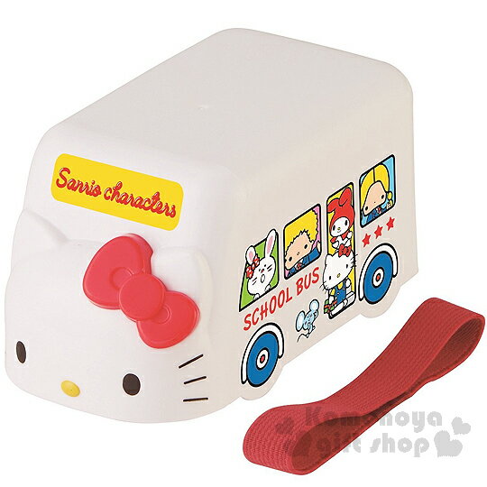 小禮堂 Hello Kitty 校車造型雙層微波便當盒《白.大臉.460ml》附鬆緊帶