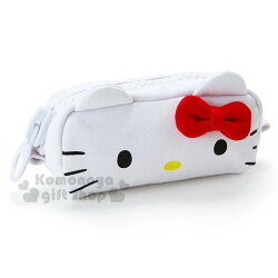 〔小禮堂﹞Hello Kitty 造型拉鍊筆袋《白.大臉.紅蝴蝶結》