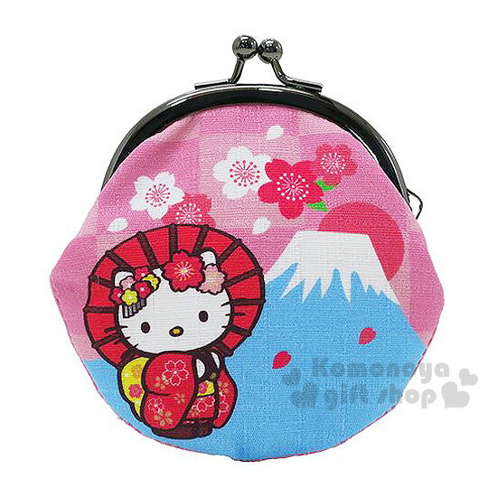 <br/><br/>  〔小禮堂〕Hello Kitty 日製棉質口金零錢包《粉藍.富士山.櫻花》葉朗彩彩<br/><br/>
