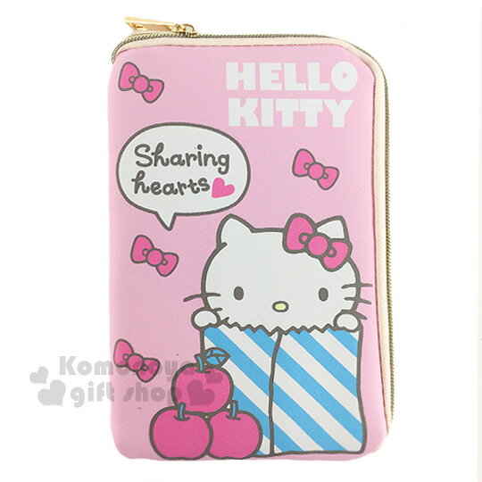 <br/><br/>  〔小禮堂〕Hello Kitty 皮質手機包《粉.大臉.紙袋.蘋果》附腕繩<br/><br/>