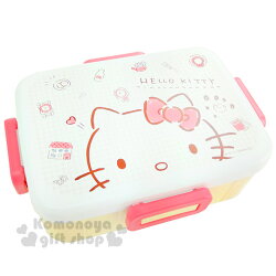 〔小禮堂〕Hello Kitty 日製四面扣便當盒《米黃.黃格紋.大臉.家具.650ml》內附隔板可將食物分類
